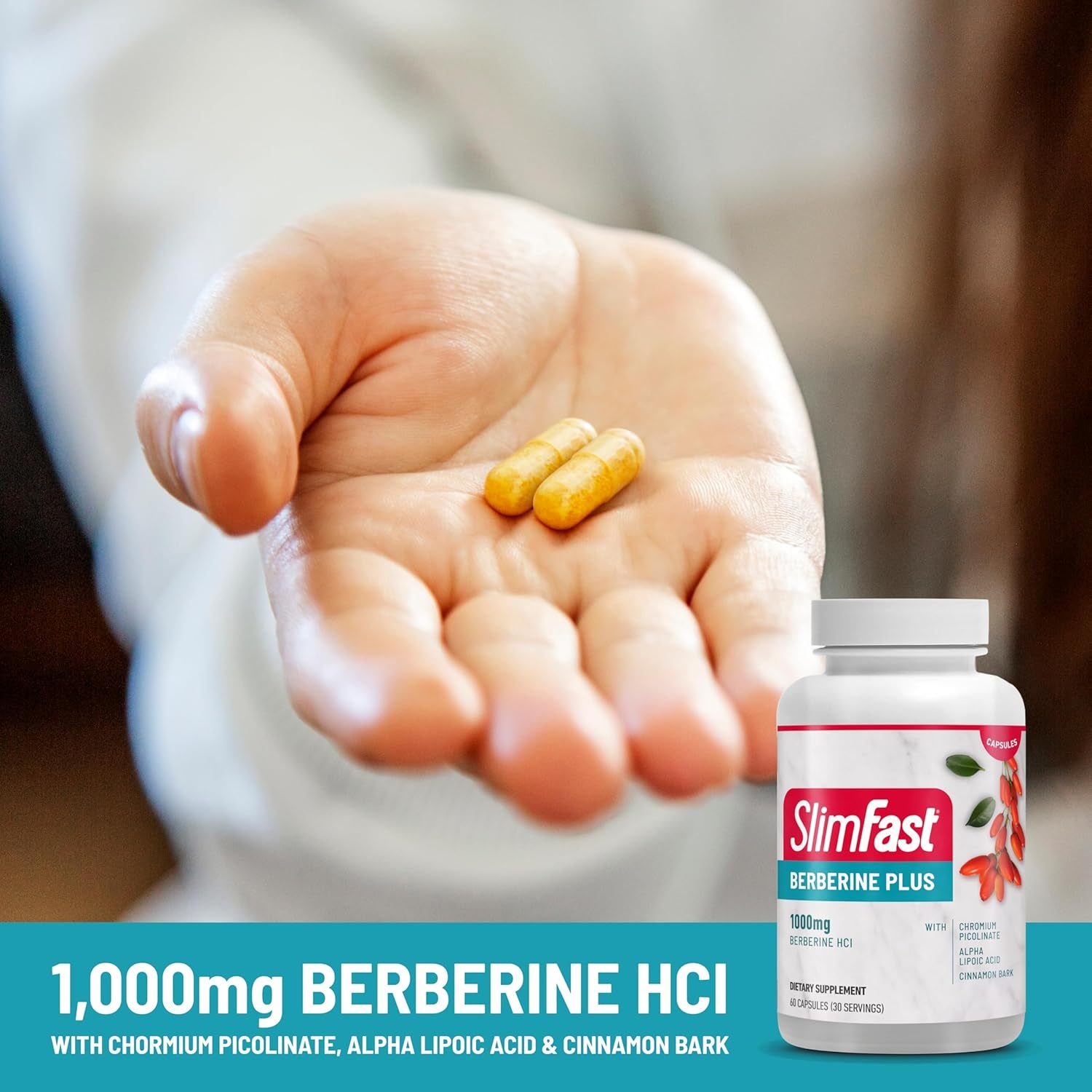 image:imageSlimFast Berberine Plus Capsules Berberine Supplement with Berberine hcl Chromium Picolinate Alpha Lipoic Acid and Cinnamon Bark 60 Count 30 Servings