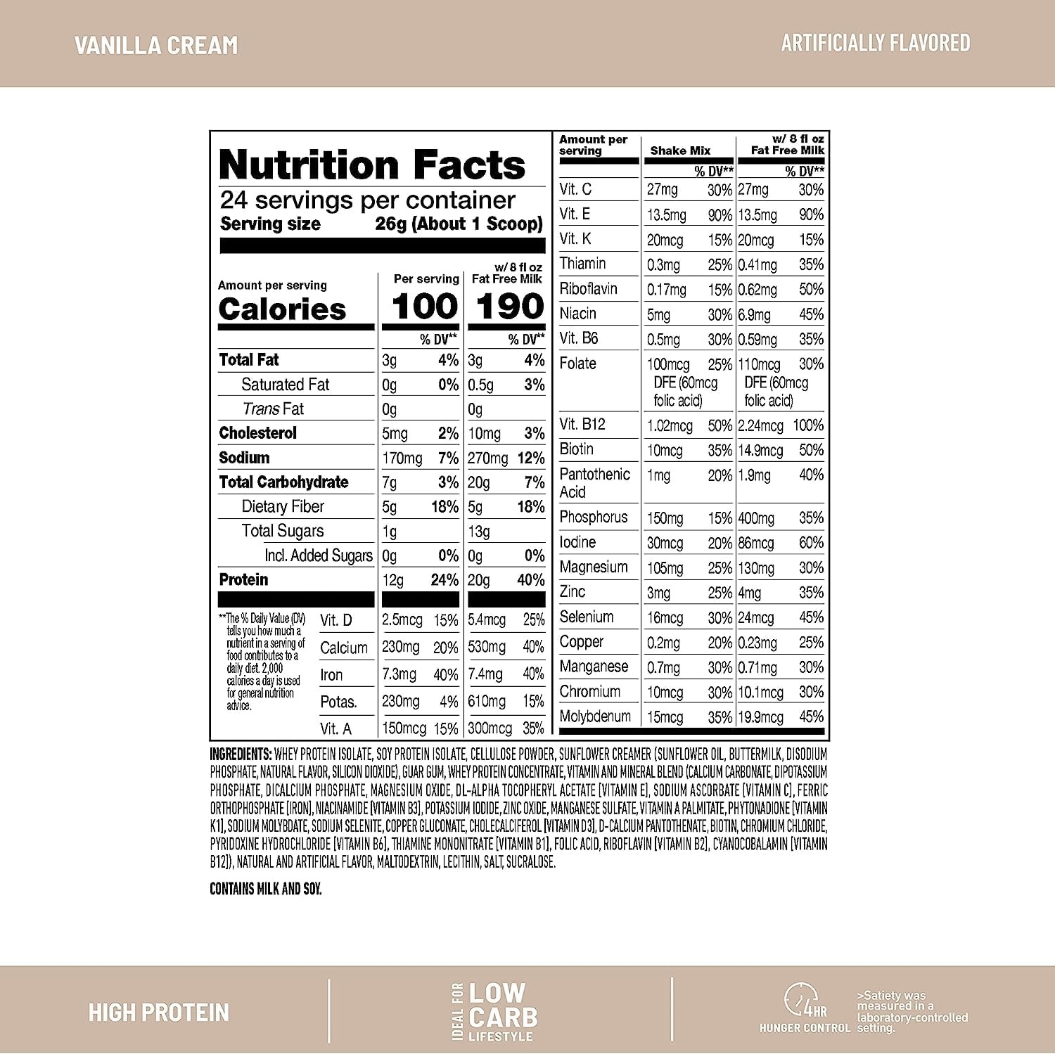 image:imageSlimFast High Protein Smoothie Mix Plus Fruit Powder High Protein Meal Replacement Powder Fiber Vitamin C 21 Servings 129 Pounds Triple Berry Vanilla Packaging May VaryVanilla Cream