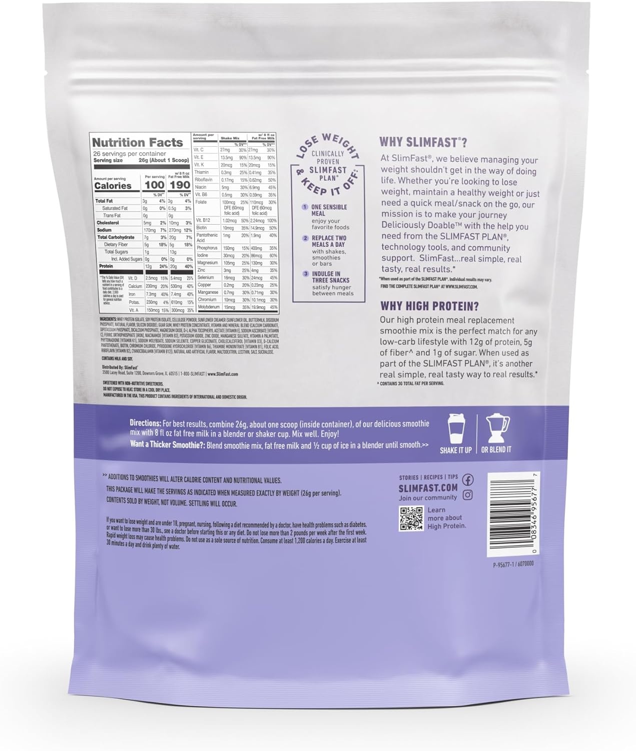 image:imageSlimFast High Protein Smoothie Mix Plus Fruit Powder High Protein Meal Replacement Powder Fiber Vitamin C 21 Servings 129 Pounds Triple Berry Vanilla Packaging May VaryVanilla Cream