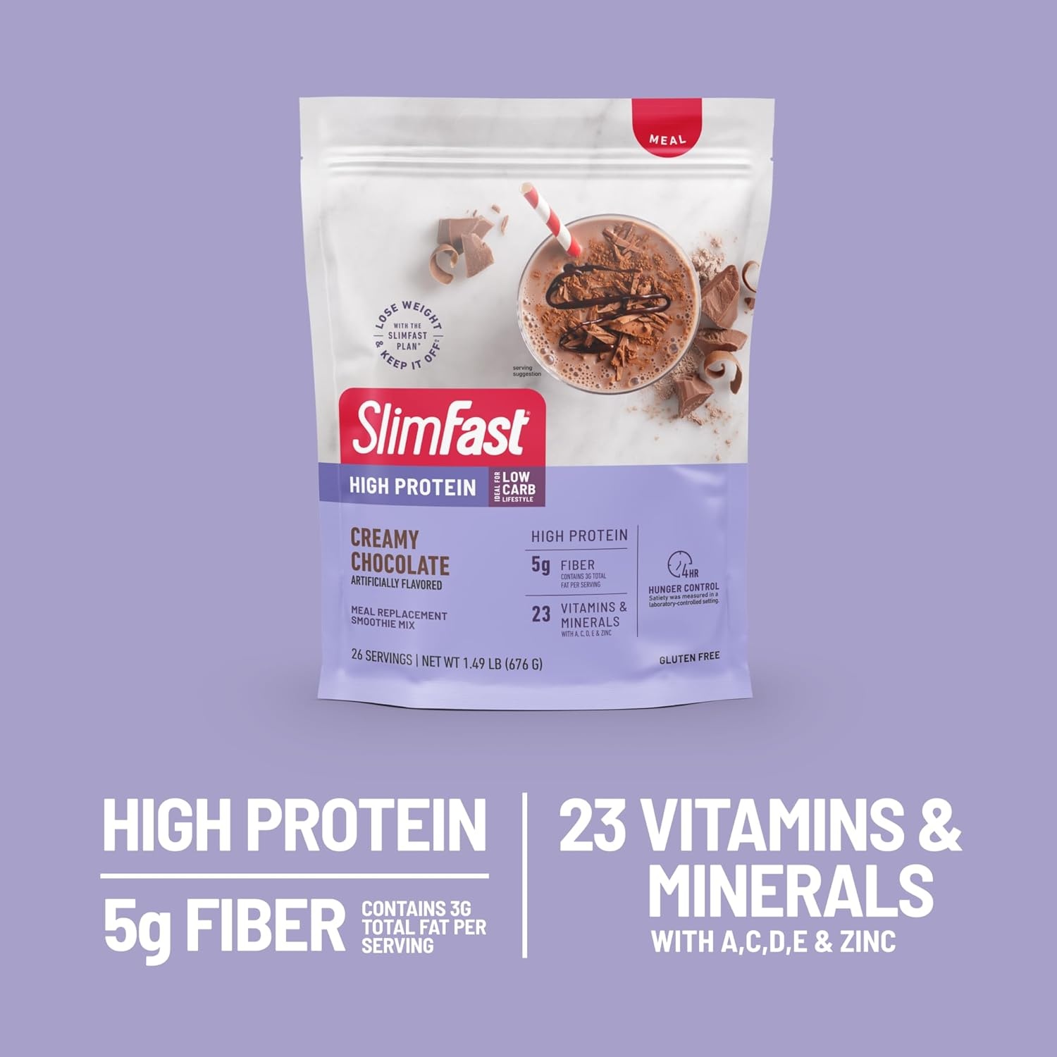 image:imageSlimFast High Protein Smoothie Mix Plus Fruit Powder High Protein Meal Replacement Powder Fiber Vitamin C 21 Servings 129 Pounds Triple Berry Vanilla Packaging May VaryCreamy Chocolate