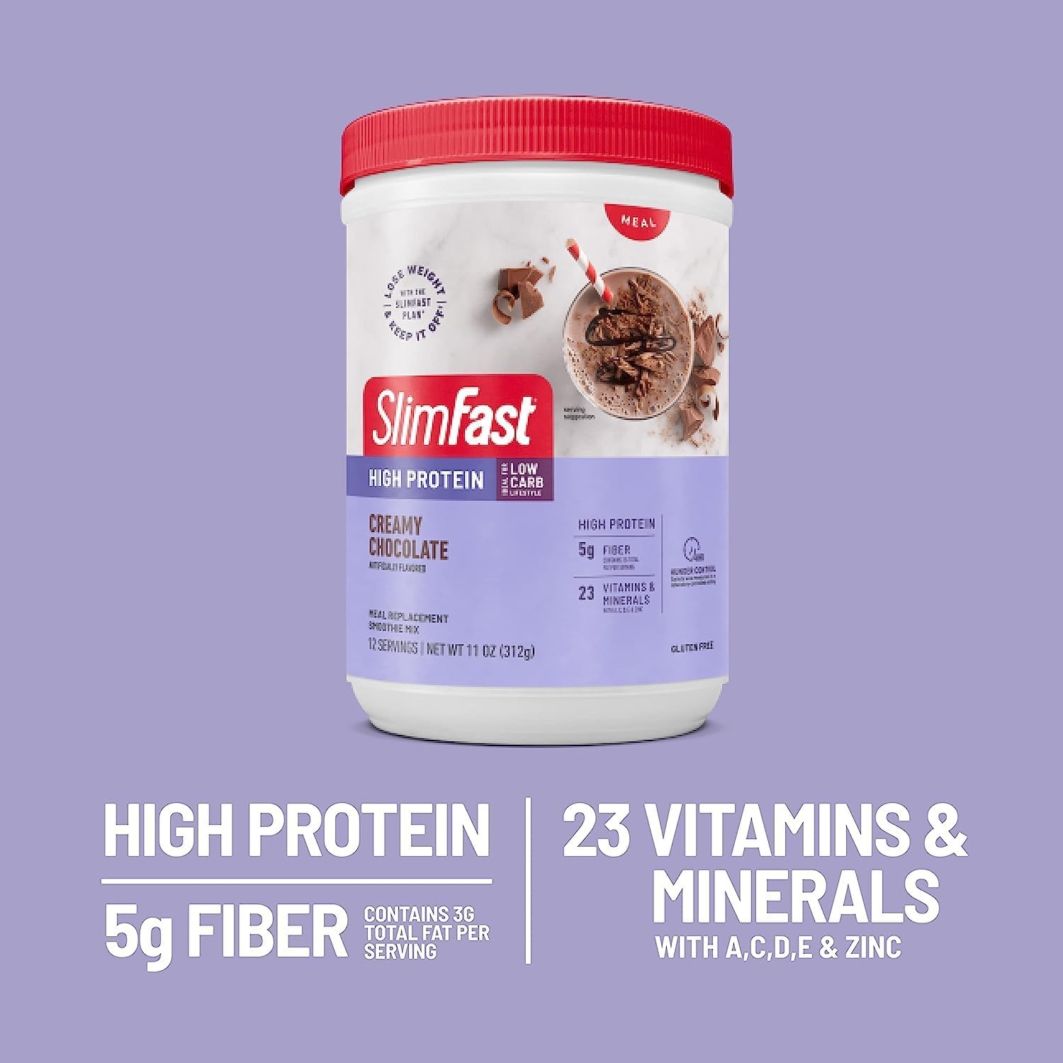 image:imageSlimFast High Protein Smoothie Mix Plus Fruit Powder High Protein Meal Replacement Powder Fiber Vitamin C 21 Servings 129 Pounds Triple Berry Vanilla Packaging May VaryCreamy Chocolate