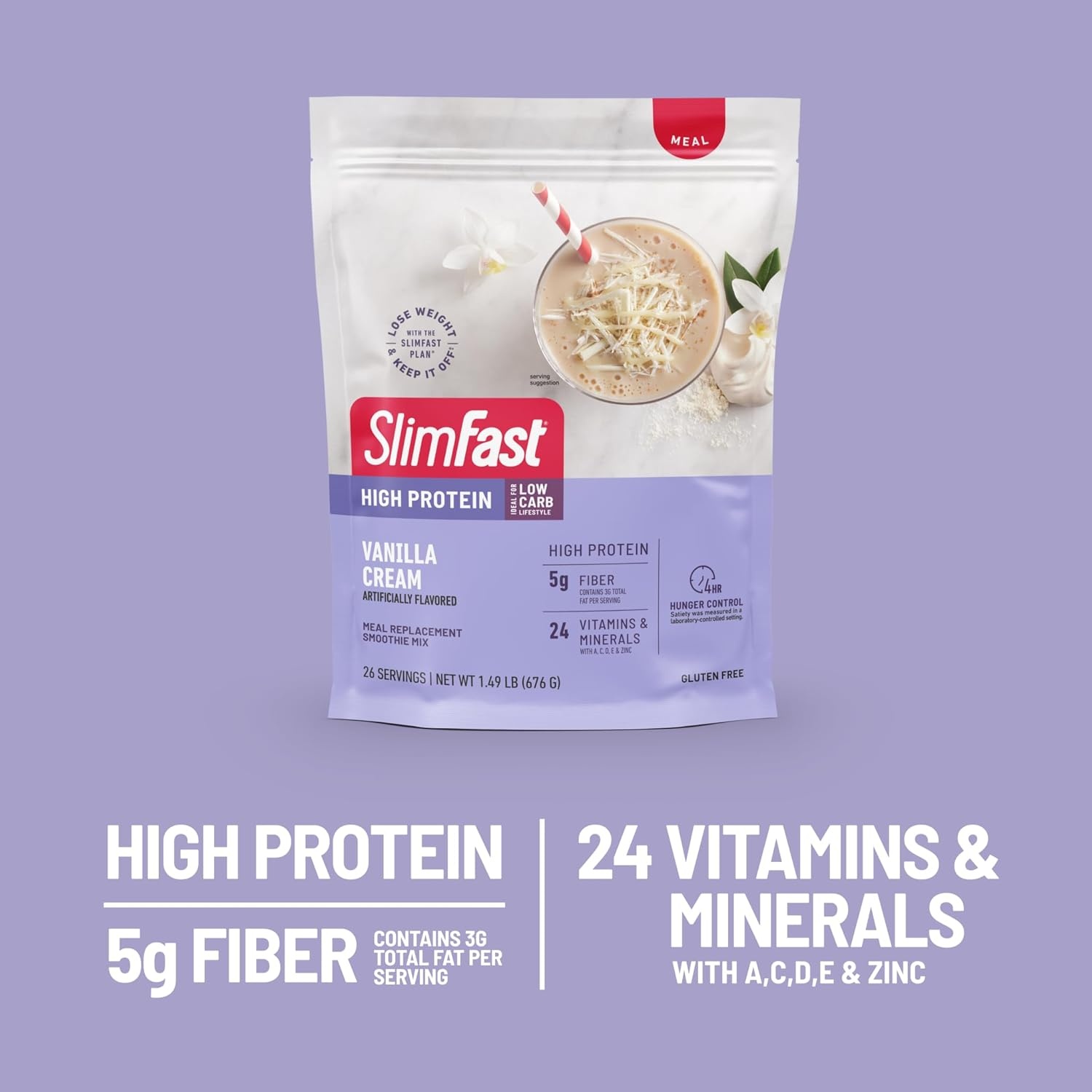 image:imageSlimFast High Protein Smoothie Mix Plus Fruit Powder High Protein Meal Replacement Powder Fiber Vitamin C 21 Servings 129 Pounds Triple Berry Vanilla Packaging May VaryVanilla Cream