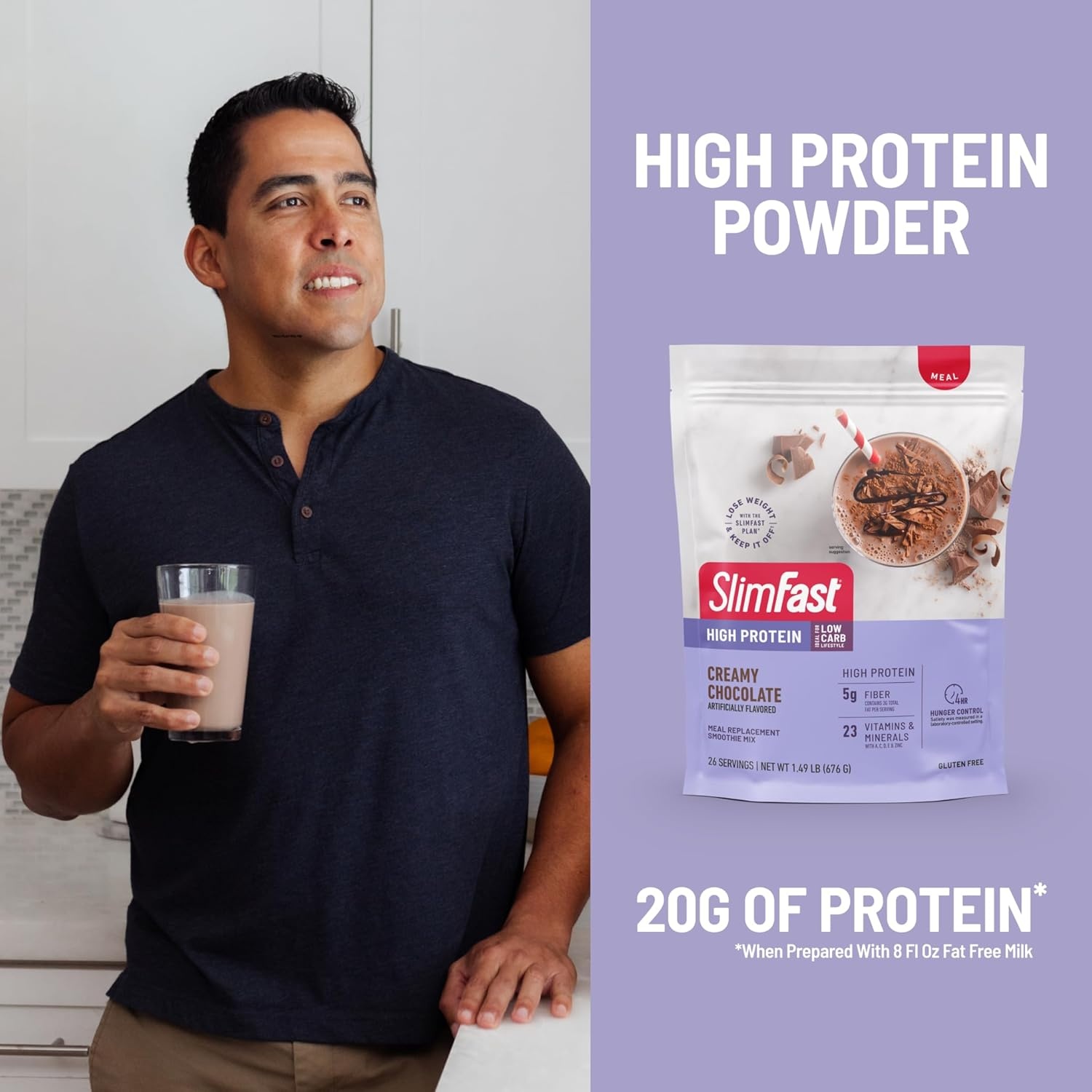 image:imageSlimFast High Protein Smoothie Mix Plus Fruit Powder High Protein Meal Replacement Powder Fiber Vitamin C 21 Servings 129 Pounds Triple Berry Vanilla Packaging May VaryCreamy Chocolate