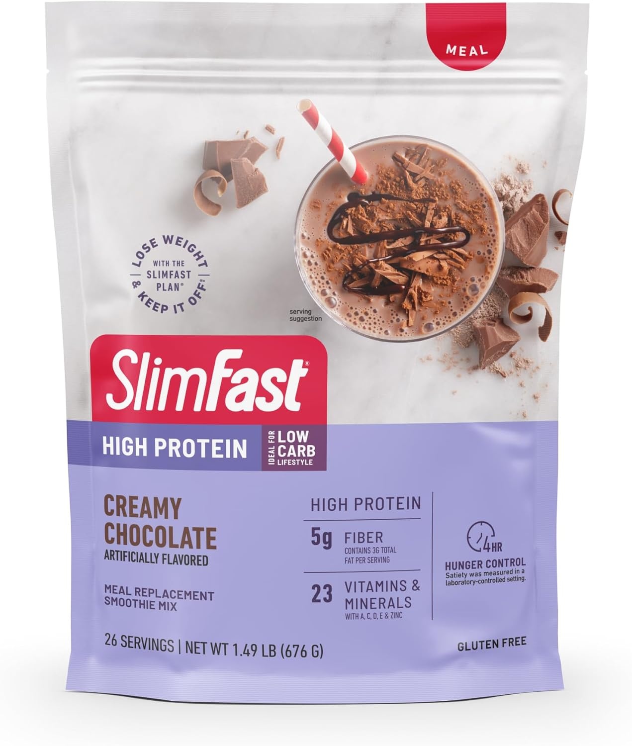 image:imageSlimFast High Protein Smoothie Mix Plus Fruit Powder High Protein Meal Replacement Powder Fiber Vitamin C 21 Servings 129 Pounds Triple Berry Vanilla Packaging May VaryCreamy Chocolate