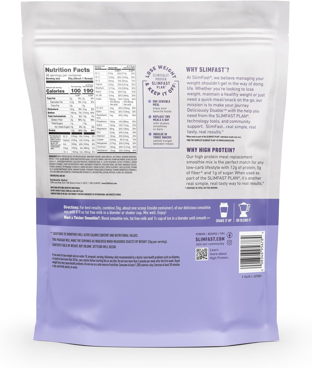 image:imageSlimFast High Protein Smoothie Mix Plus Fruit Powder High Protein Meal Replacement Powder Fiber Vitamin C 21 Servings 129 Pounds Triple Berry Vanilla Packaging May VaryCreamy Chocolate