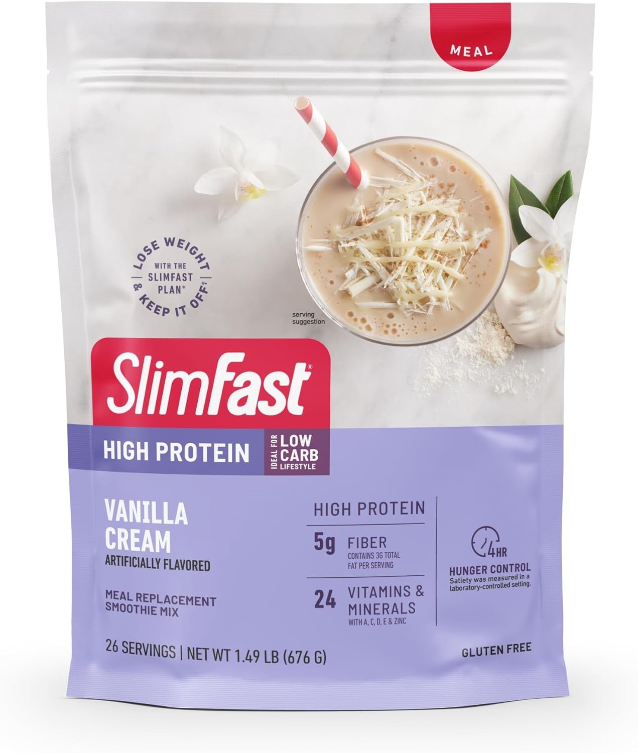 image:imageSlimFast High Protein Smoothie Mix Plus Fruit Powder High Protein Meal Replacement Powder Fiber Vitamin C 21 Servings 129 Pounds Triple Berry Vanilla Packaging May VaryVanilla Cream
