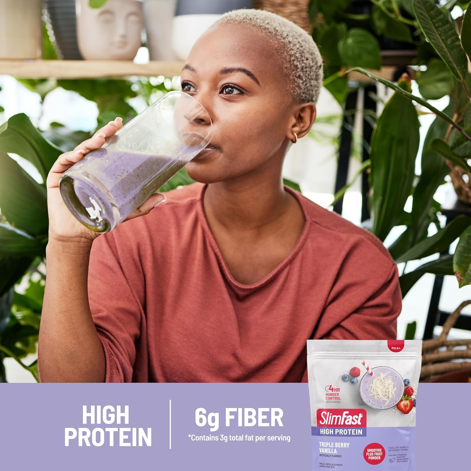 image:imageSlimFast High Protein Smoothie Mix Plus Fruit Powder High Protein Meal Replacement Powder Fiber Vitamin C 21 Servings 129 Pounds Triple Berry Vanilla Packaging May VaryTriple Berry Vanilla