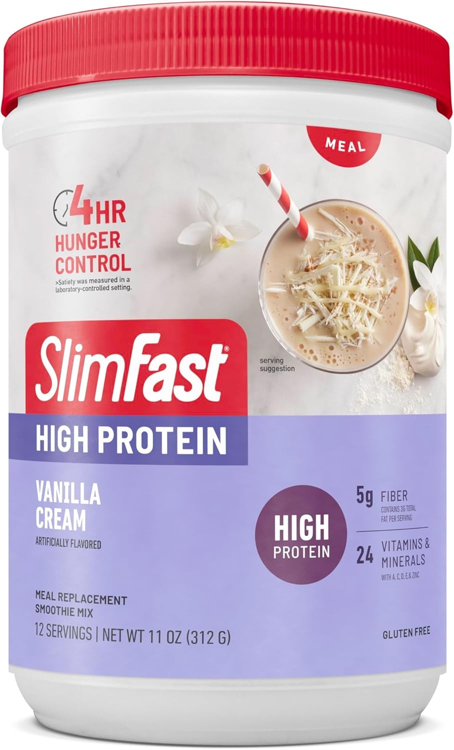 image:imageSlimFast High Protein Smoothie Mix Plus Fruit Powder High Protein Meal Replacement Powder Fiber Vitamin C 21 Servings 129 Pounds Triple Berry Vanilla Packaging May VaryVanilla Cream