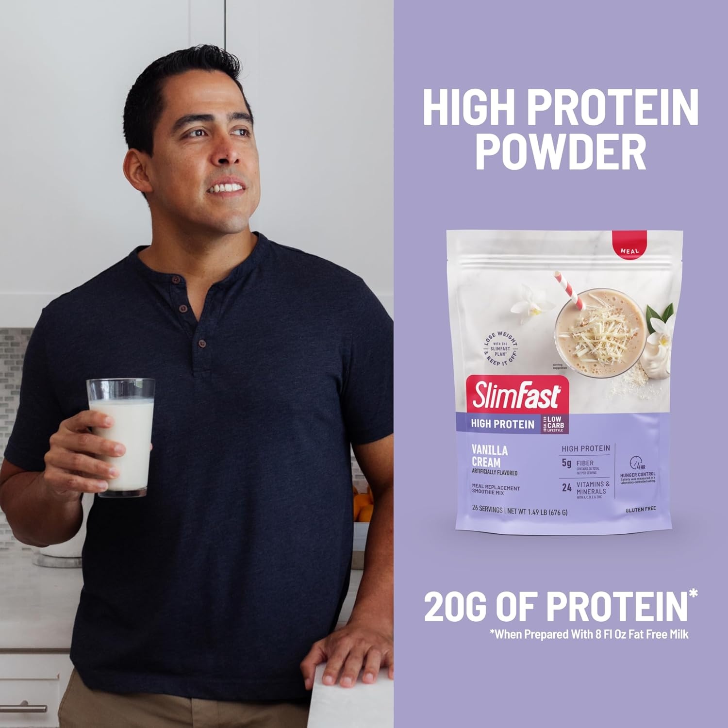 image:imageSlimFast High Protein Smoothie Mix Plus Fruit Powder High Protein Meal Replacement Powder Fiber Vitamin C 21 Servings 129 Pounds Triple Berry Vanilla Packaging May VaryVanilla Cream