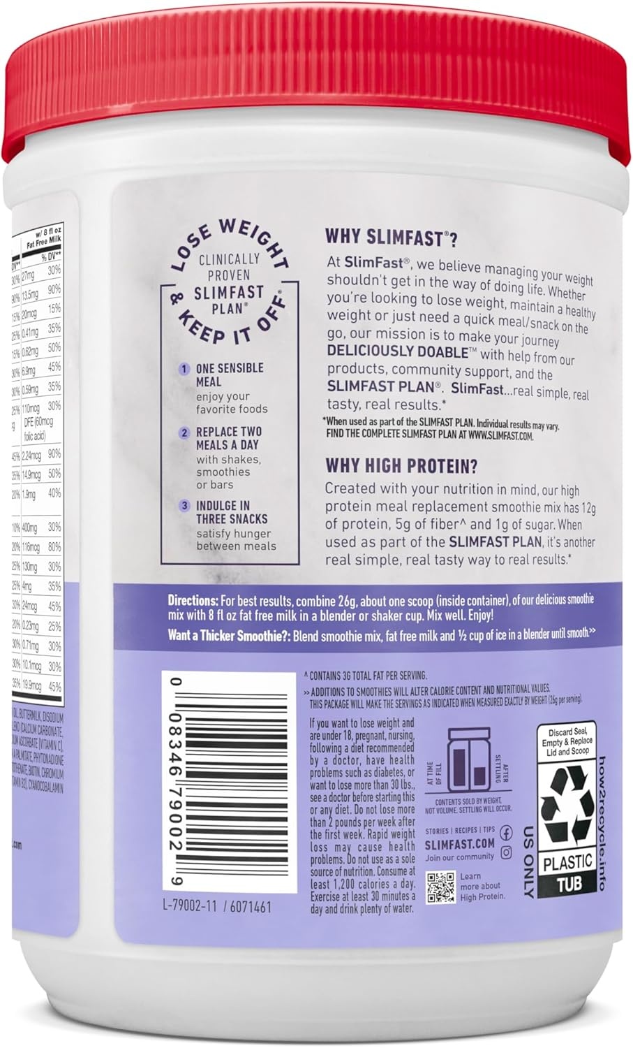 image:imageSlimFast High Protein Smoothie Mix Plus Fruit Powder High Protein Meal Replacement Powder Fiber Vitamin C 21 Servings 129 Pounds Triple Berry Vanilla Packaging May VaryVanilla Cream
