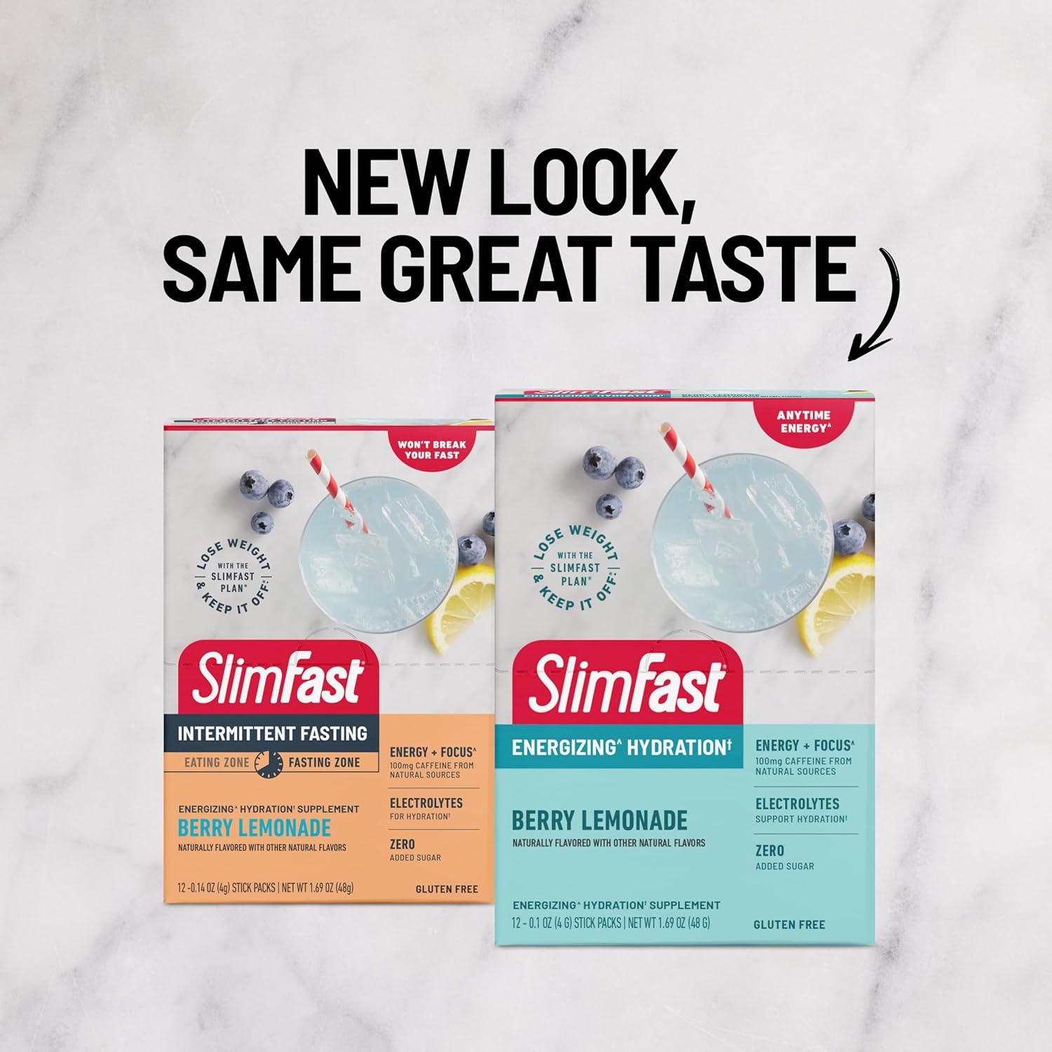 image:imageSlimFast Hydration Packets Intermittent Fasting Electrolytes Intermittent Fasting Powder Energy Powder Drink Mix Caffeine Electrolytes for Hydration Berry Lemonade 12 Count Pack of 2Berry Lemonade
