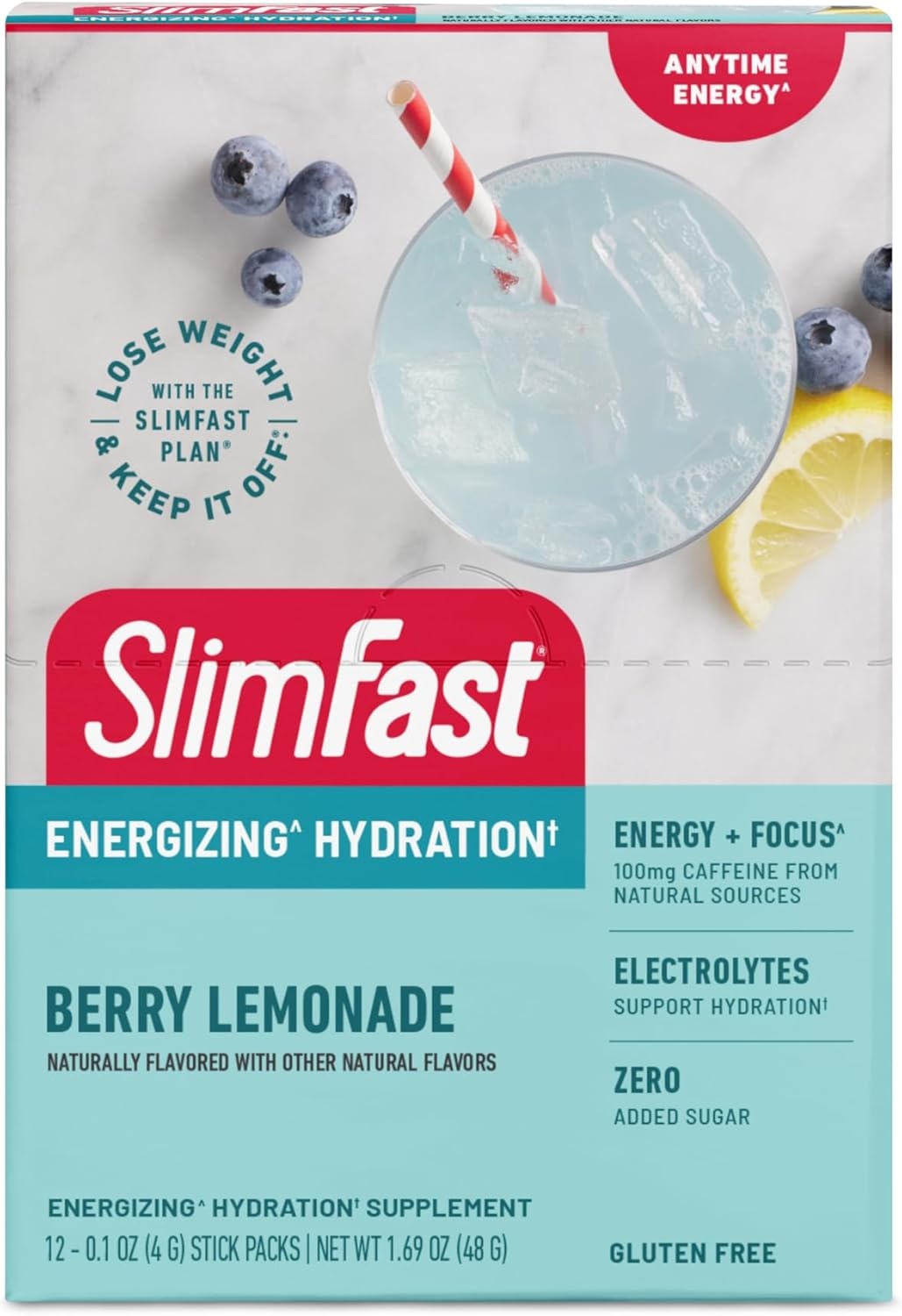 image:imageSlimFast Hydration Packets Intermittent Fasting Electrolytes Intermittent Fasting Powder Energy Powder Drink Mix Caffeine Electrolytes for Hydration Berry Lemonade 12 Count Pack of 2Berry Lemonade