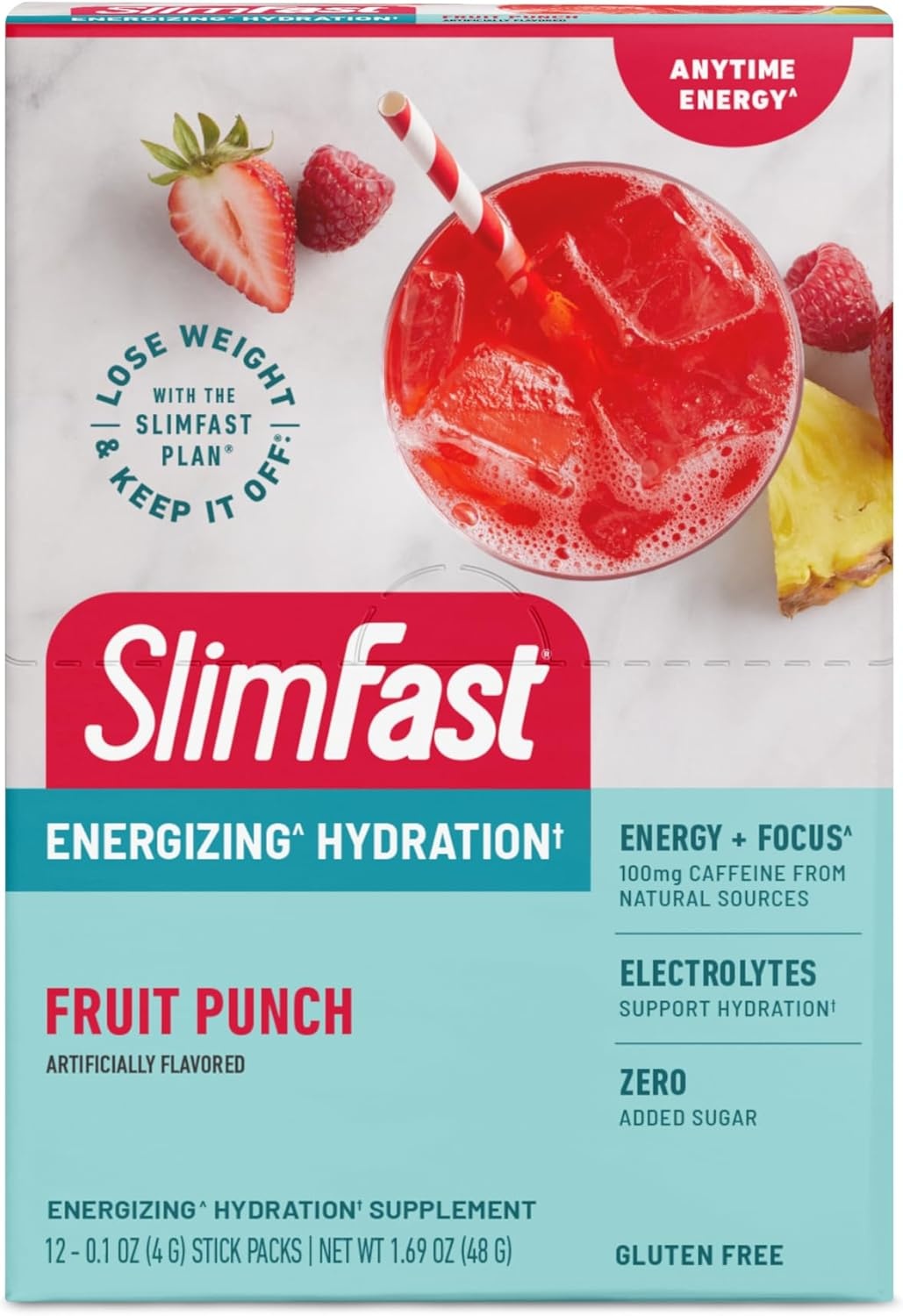 image:imageSlimFast Hydration Packets Intermittent Fasting Electrolytes Intermittent Fasting Powder Energy Powder Drink Mix Caffeine Electrolytes for Hydration Berry Lemonade 12 Count Pack of 2Fruit Punch