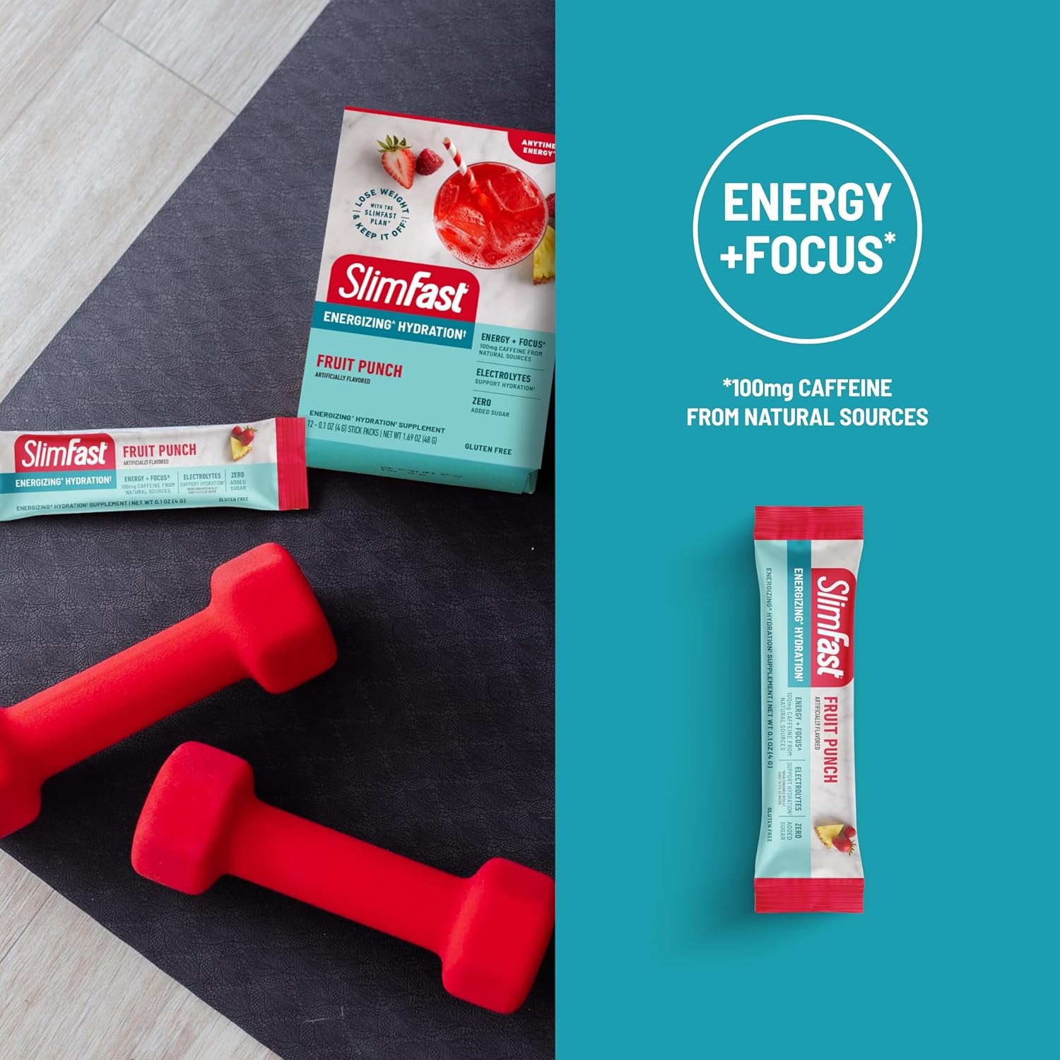image:imageSlimFast Hydration Packets Intermittent Fasting Electrolytes Intermittent Fasting Powder Energy Powder Drink Mix Caffeine Electrolytes for Hydration Berry Lemonade 12 Count Pack of 2Fruit Punch