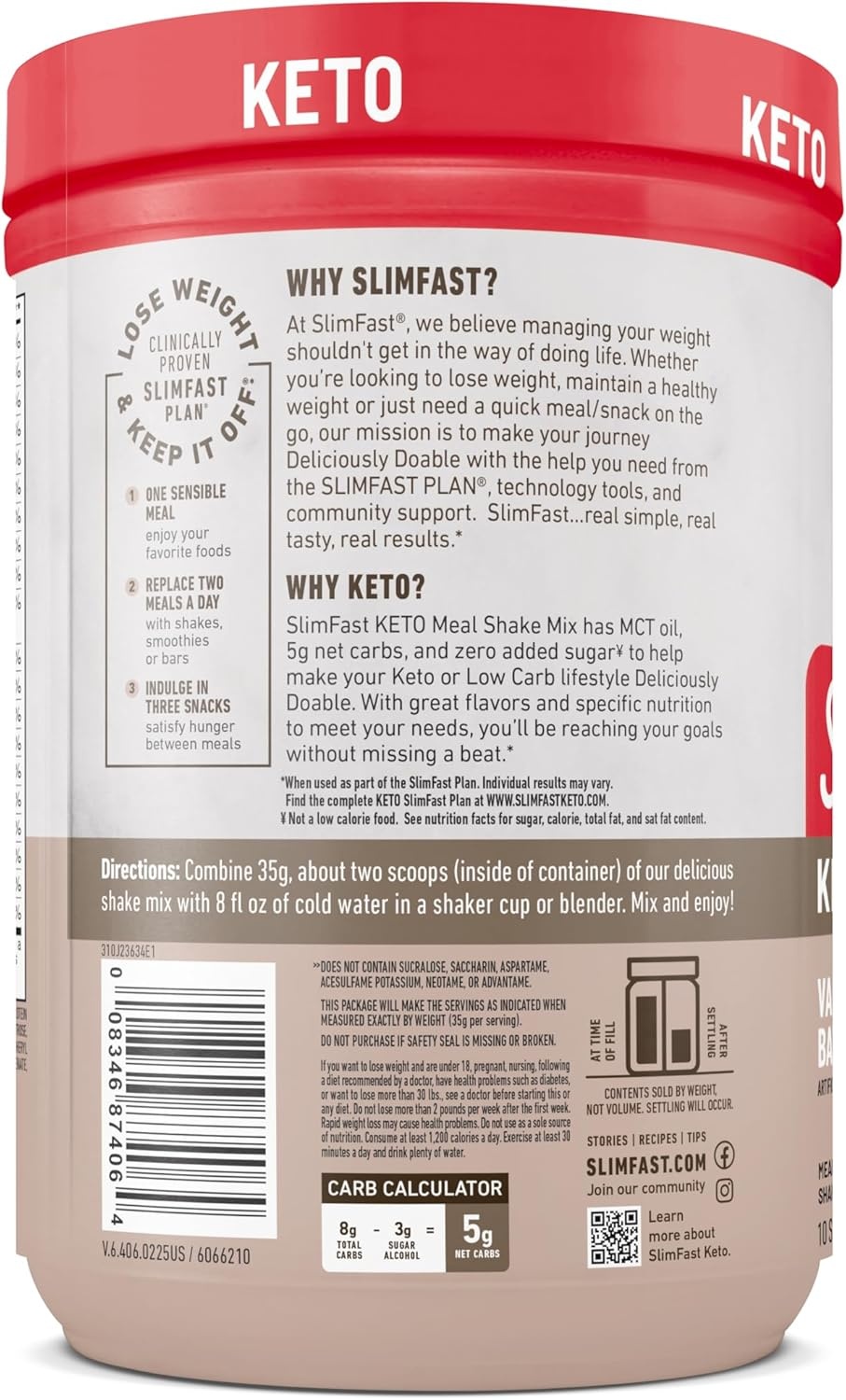 image:imageSlimFast Keto Meal Replacement Powder Keto Meal Replacement Shake Low Carb Whey Protein Collagen Protein Grass Fed Butter Weight Loss Shakes Powder Gluten Free Vanilla Cake Batter 10 ServingsVanilla Cake Batter