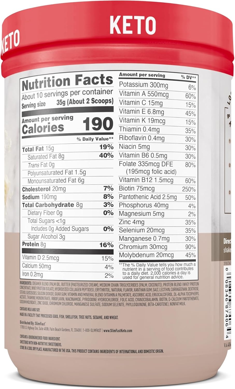 image:imageSlimFast Keto Meal Replacement Powder Keto Meal Replacement Shake Low Carb Whey Protein Collagen Protein Grass Fed Butter Weight Loss Shakes Powder Gluten Free Vanilla Cake Batter 10 ServingsVanilla Cake Batter