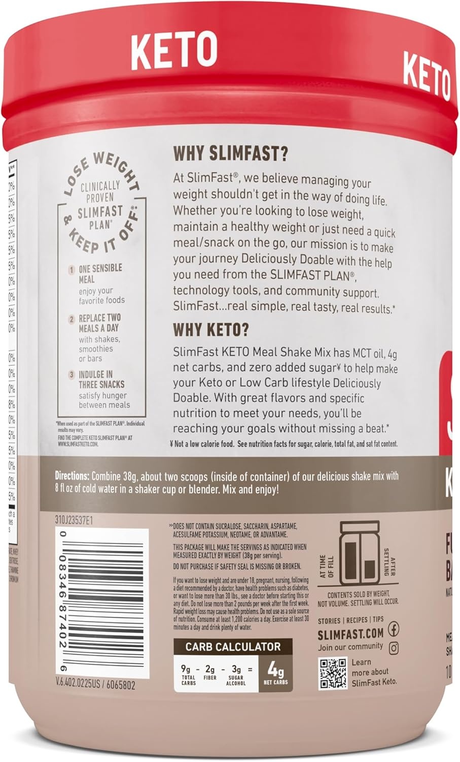 image:imageSlimFast Keto Meal Replacement Powder Keto Meal Replacement Shake Low Carb Whey Protein Collagen Protein Grass Fed Butter Weight Loss Shakes Powder Gluten Free Vanilla Cake Batter 10 ServingsFudge Brownie Batter