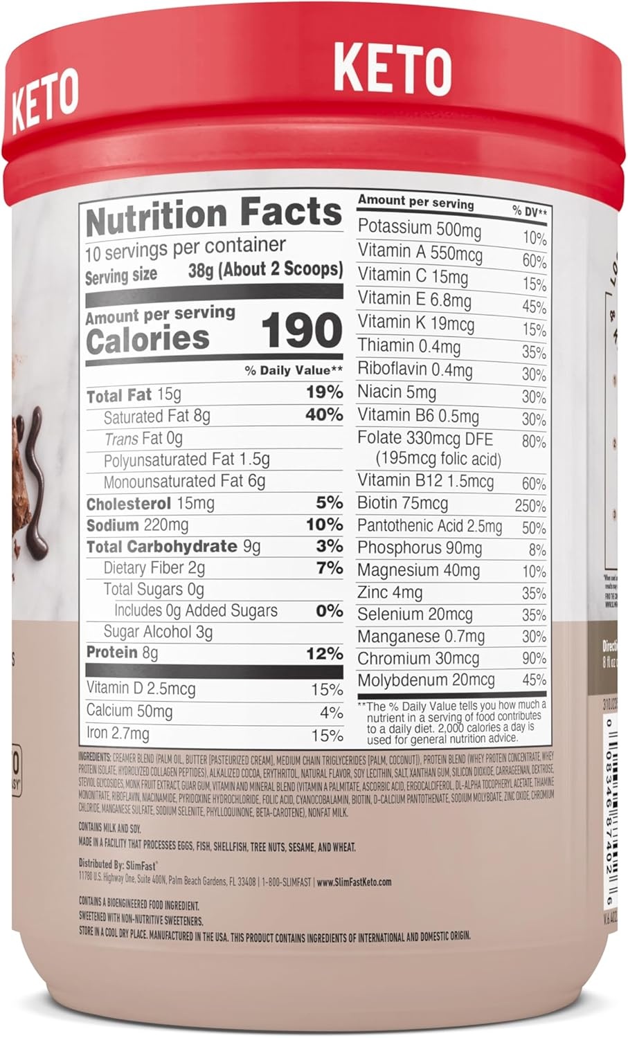 image:imageSlimFast Keto Meal Replacement Powder Keto Meal Replacement Shake Low Carb Whey Protein Collagen Protein Grass Fed Butter Weight Loss Shakes Powder Gluten Free Vanilla Cake Batter 10 ServingsFudge Brownie Batter