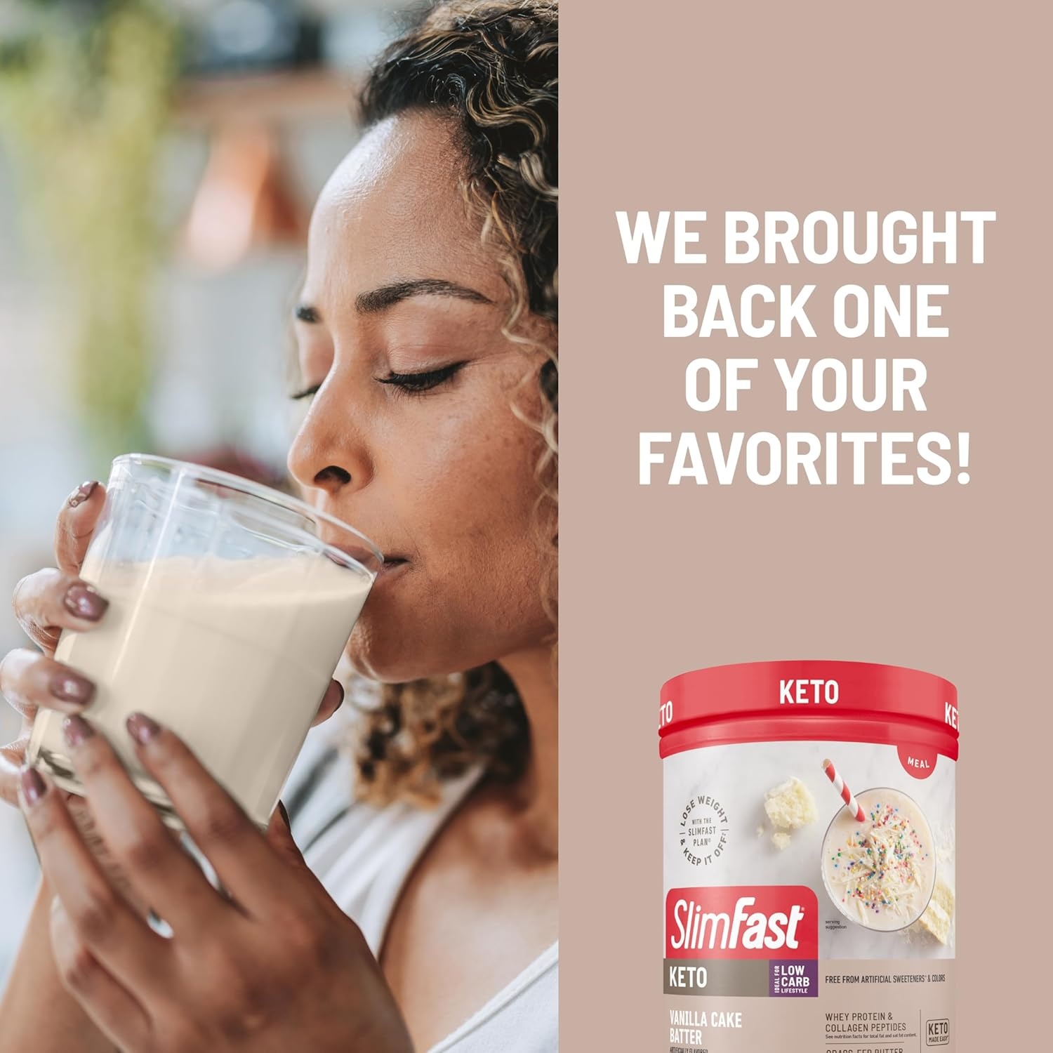 image:imageSlimFast Keto Meal Replacement Powder Keto Meal Replacement Shake Low Carb Whey Protein Collagen Protein Grass Fed Butter Weight Loss Shakes Powder Gluten Free Vanilla Cake Batter 10 ServingsVanilla Cake Batter