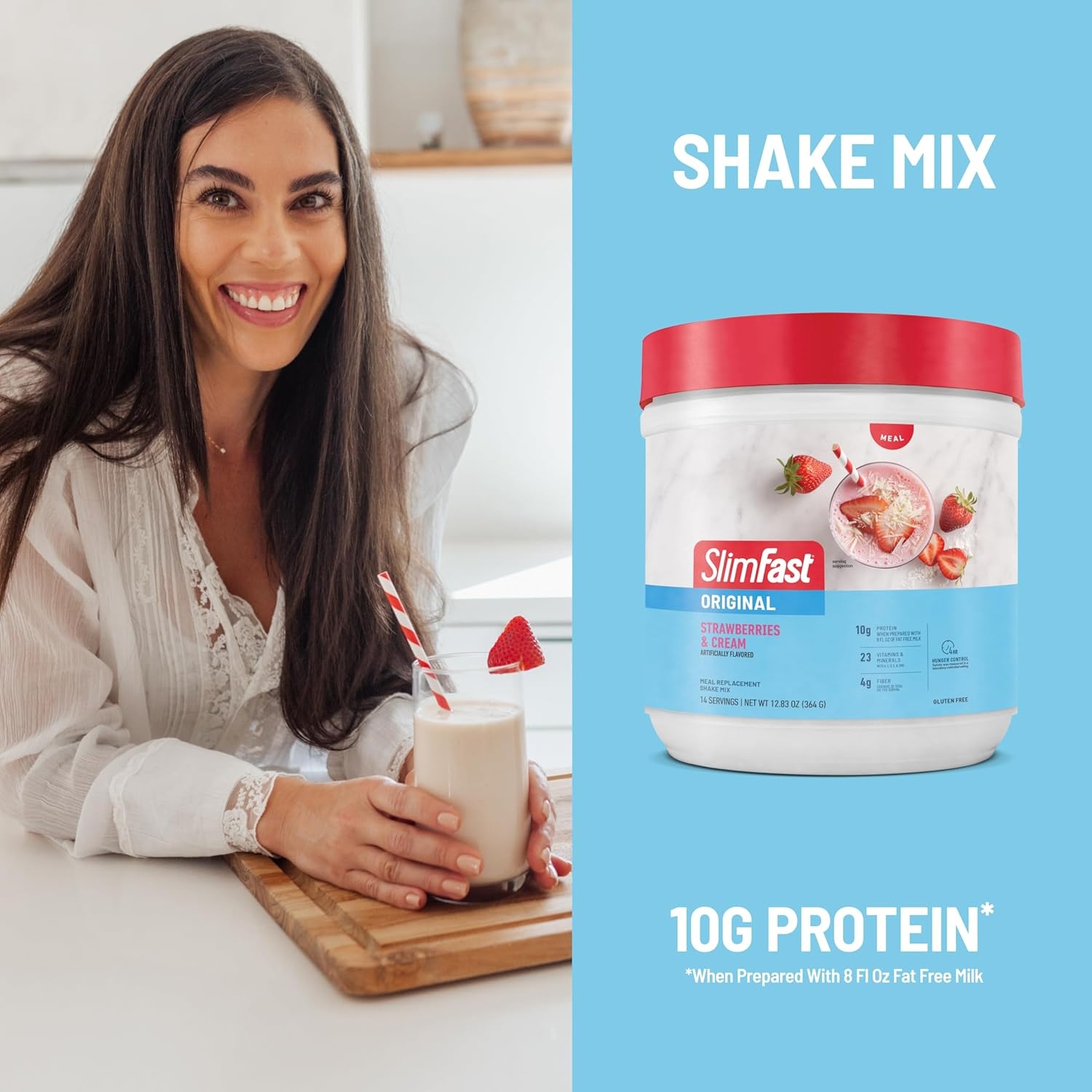 image:imageSlimFast Meal Replacement Powder Original Strawberries amp Cream Weight Loss Shake Mix 10g of Protein 14 Servings Pack of 3 Packaging May VaryStrawberries Cream