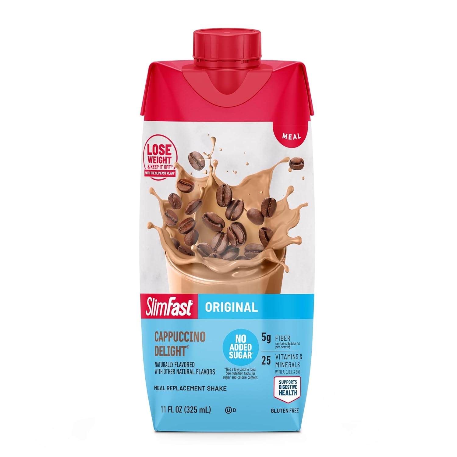 image:imageSlimFast Meal Replacement Shake Original Creamy Milk Chocolate No Added Sugar Meal Replacement Shakes 10g Ready to Drink Protein 5g Fiber 25 Vitamins and Minerals 11 Fl Oz 12 CountCappuccino Delight