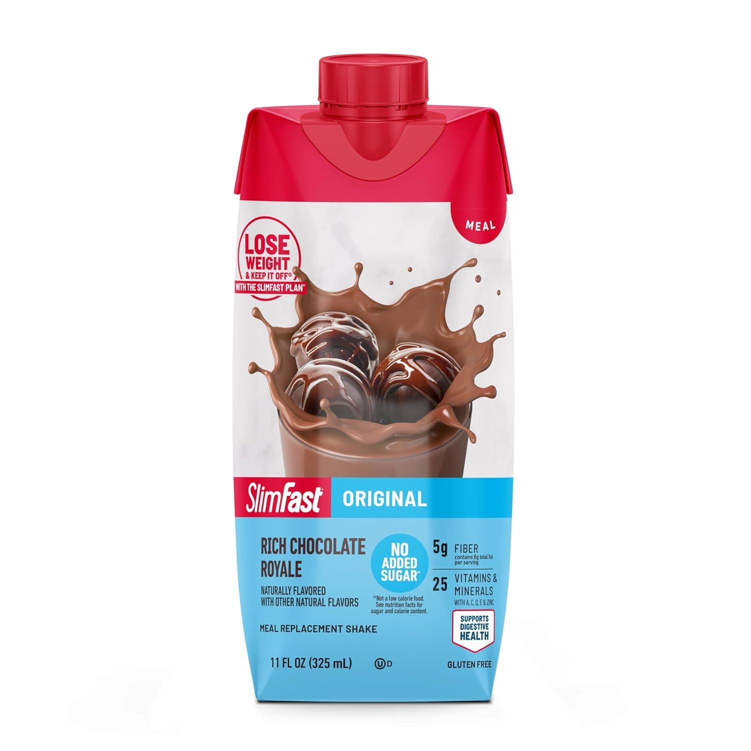 image:imageSlimFast Meal Replacement Shake Original Creamy Milk Chocolate No Added Sugar Meal Replacement Shakes 10g Ready to Drink Protein 5g Fiber 25 Vitamins and Minerals 11 Fl Oz 12 CountRich Chocolate Royale