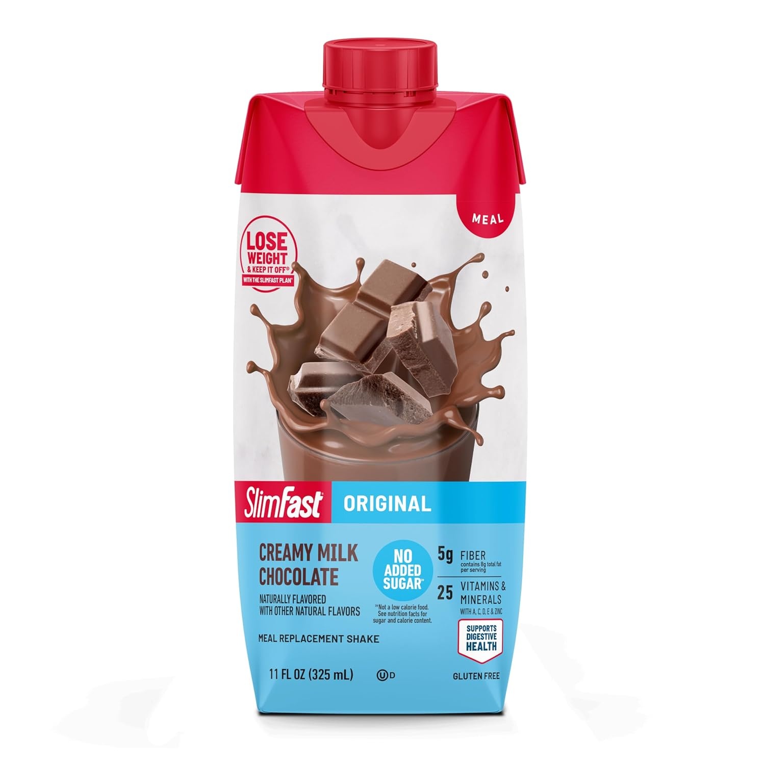 image:imageSlimFast Meal Replacement Shake Original Creamy Milk Chocolate No Added Sugar Meal Replacement Shakes 10g Ready to Drink Protein 5g Fiber 25 Vitamins and Minerals 11 Fl Oz 12 CountCreamy Milk Chocolate
