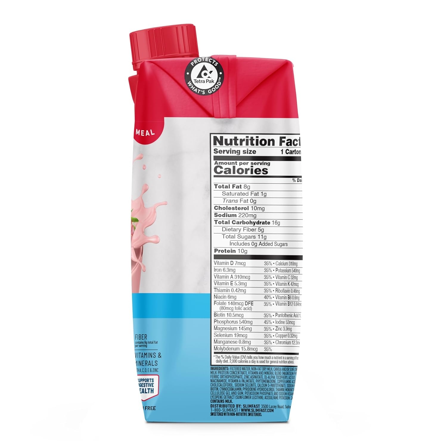 image:imageSlimFast Meal Replacement Shake Original Creamy Milk Chocolate No Added Sugar Meal Replacement Shakes 10g Ready to Drink Protein 5g Fiber 25 Vitamins and Minerals 11 Fl Oz 12 CountStrawberries Crme
