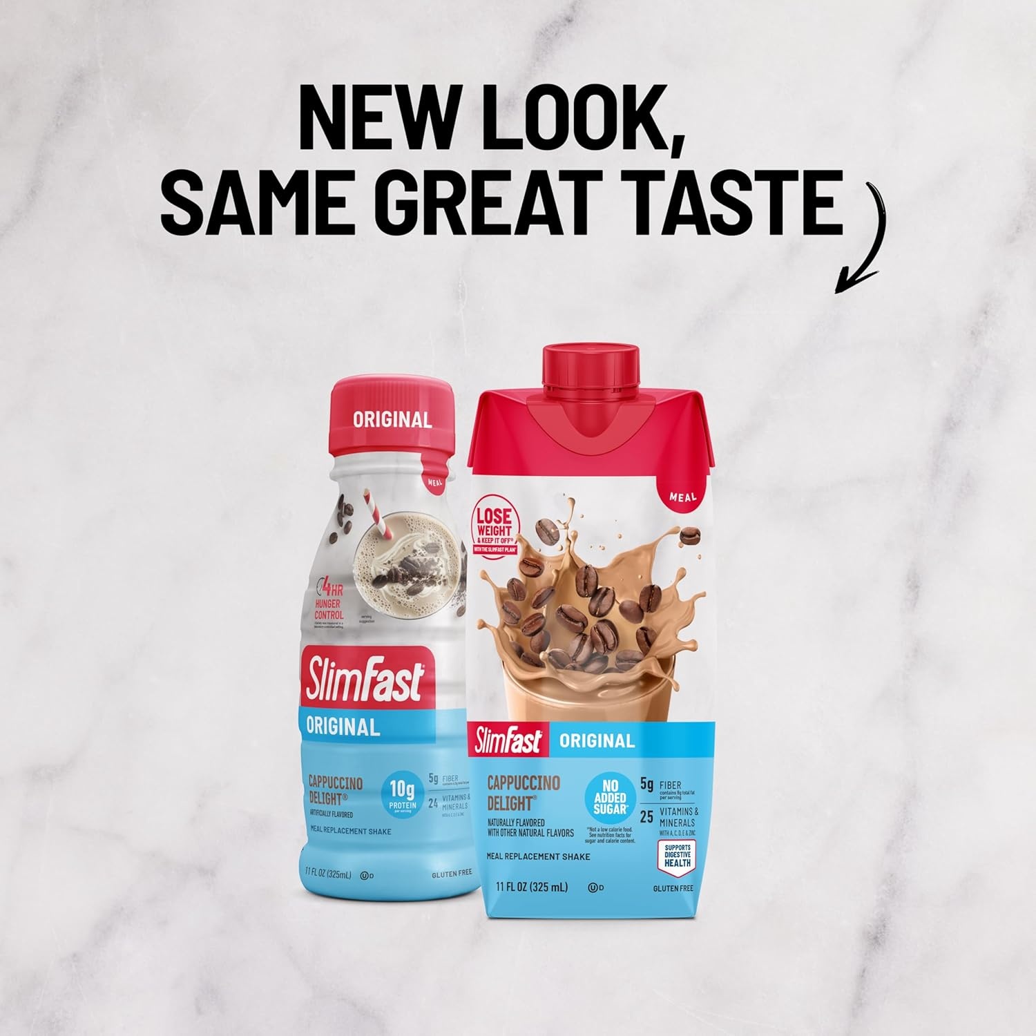 image:imageSlimFast Meal Replacement Shake Original Creamy Milk Chocolate No Added Sugar Meal Replacement Shakes 10g Ready to Drink Protein 5g Fiber 25 Vitamins and Minerals 11 Fl Oz 12 CountCappuccino Delight