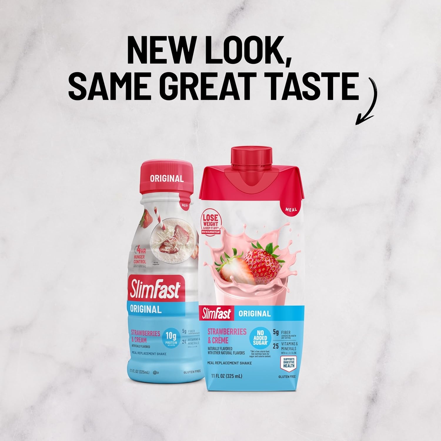image:imageSlimFast Meal Replacement Shake Original Creamy Milk Chocolate No Added Sugar Meal Replacement Shakes 10g Ready to Drink Protein 5g Fiber 25 Vitamins and Minerals 11 Fl Oz 12 CountStrawberries Crme