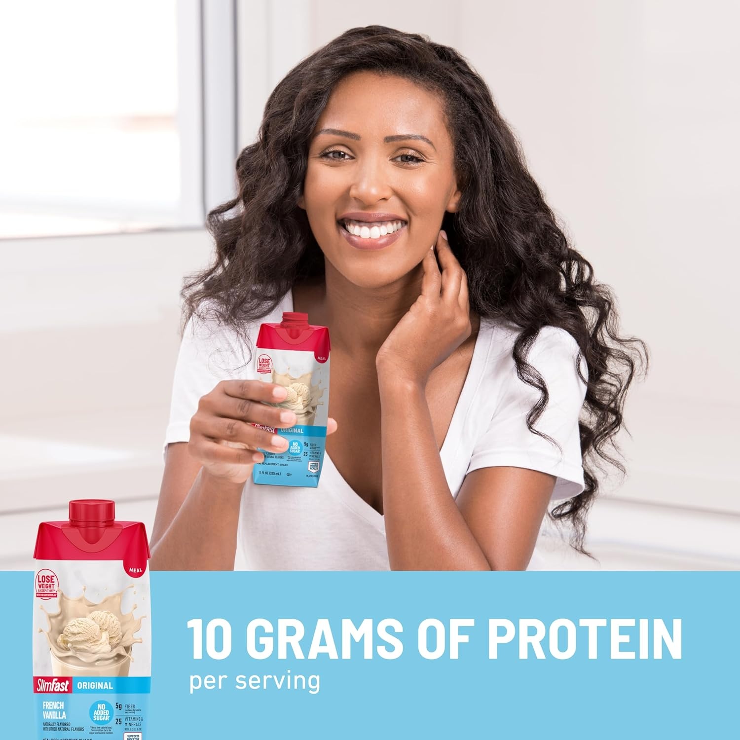 image:imageSlimFast Meal Replacement Shake Original Creamy Milk Chocolate No Added Sugar Meal Replacement Shakes 10g Ready to Drink Protein 5g Fiber 25 Vitamins and Minerals 11 Fl Oz 12 CountFrench Vanilla