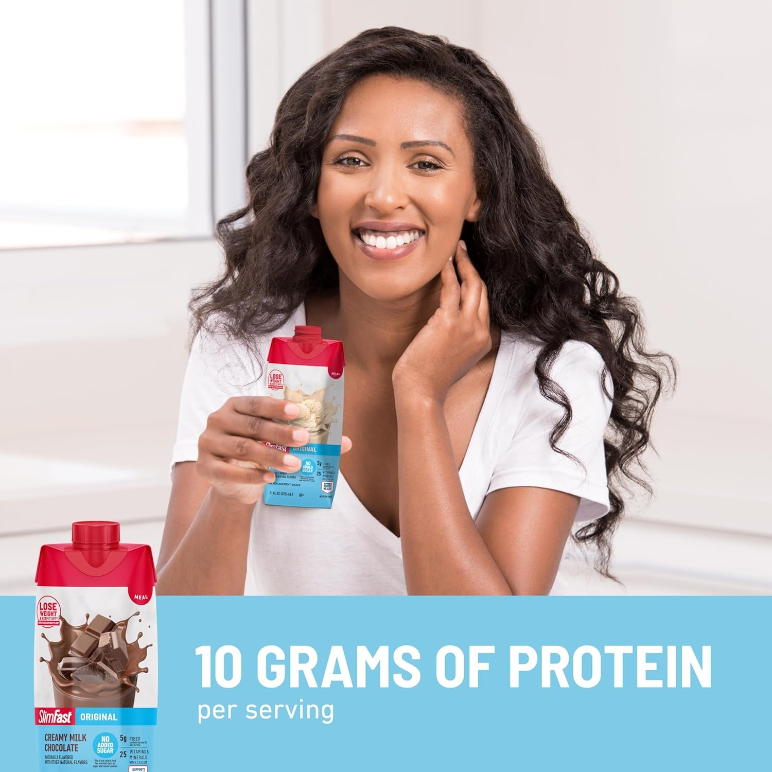 image:imageSlimFast Meal Replacement Shake Original Creamy Milk Chocolate No Added Sugar Meal Replacement Shakes 10g Ready to Drink Protein 5g Fiber 25 Vitamins and Minerals 11 Fl Oz 12 CountCreamy Milk Chocolate