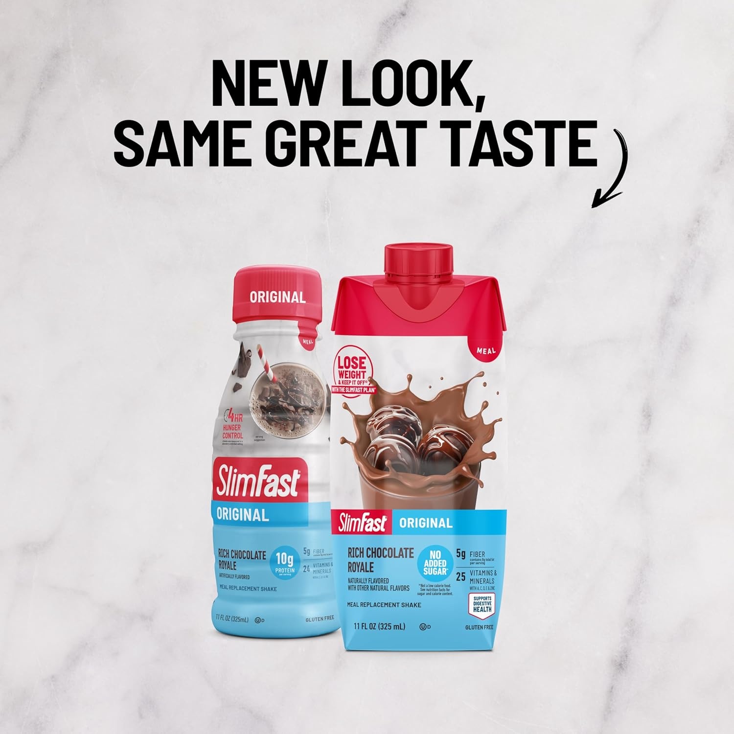 image:imageSlimFast Meal Replacement Shake Original Creamy Milk Chocolate No Added Sugar Meal Replacement Shakes 10g Ready to Drink Protein 5g Fiber 25 Vitamins and Minerals 11 Fl Oz 12 CountRich Chocolate Royale