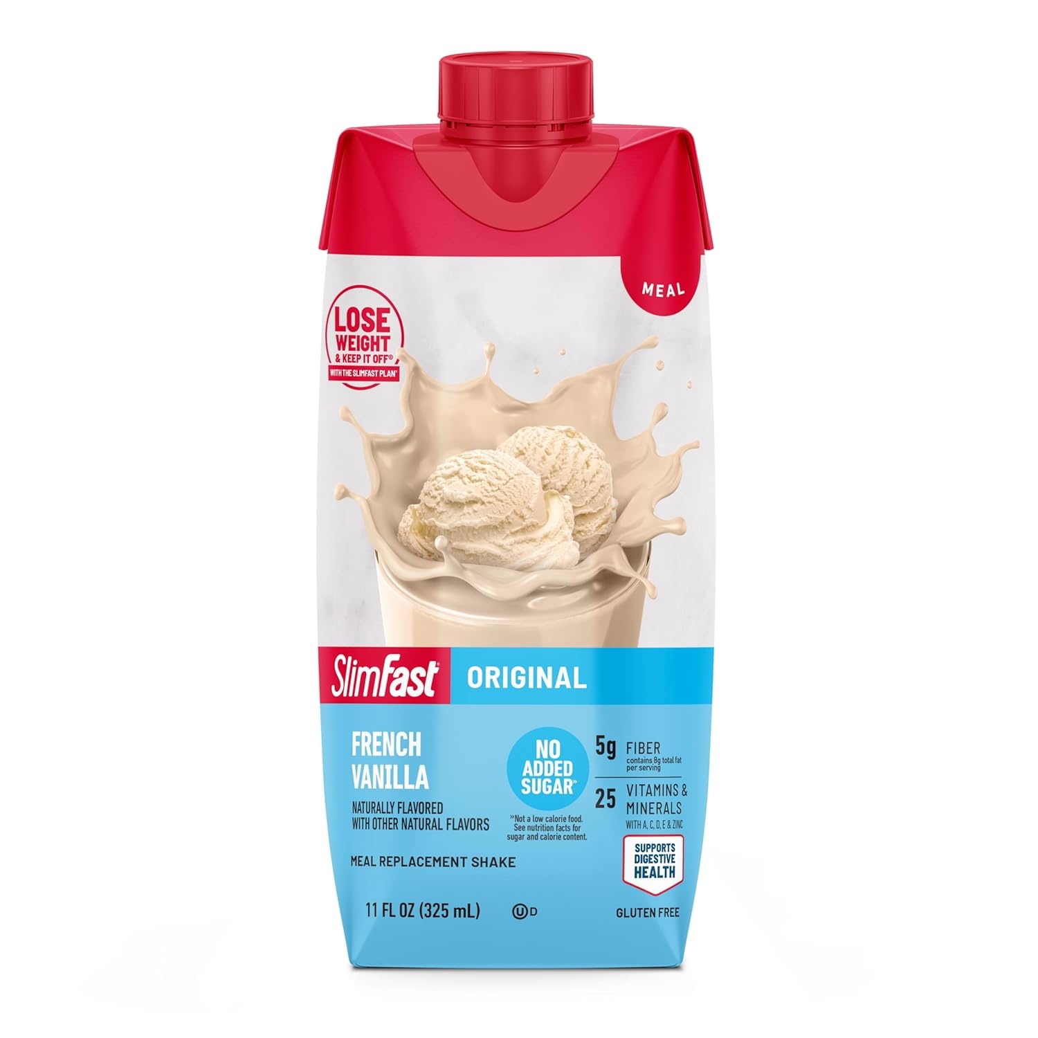 image:imageSlimFast Meal Replacement Shake Original Creamy Milk Chocolate No Added Sugar Meal Replacement Shakes 10g Ready to Drink Protein 5g Fiber 25 Vitamins and Minerals 11 Fl Oz 12 CountFrench Vanilla