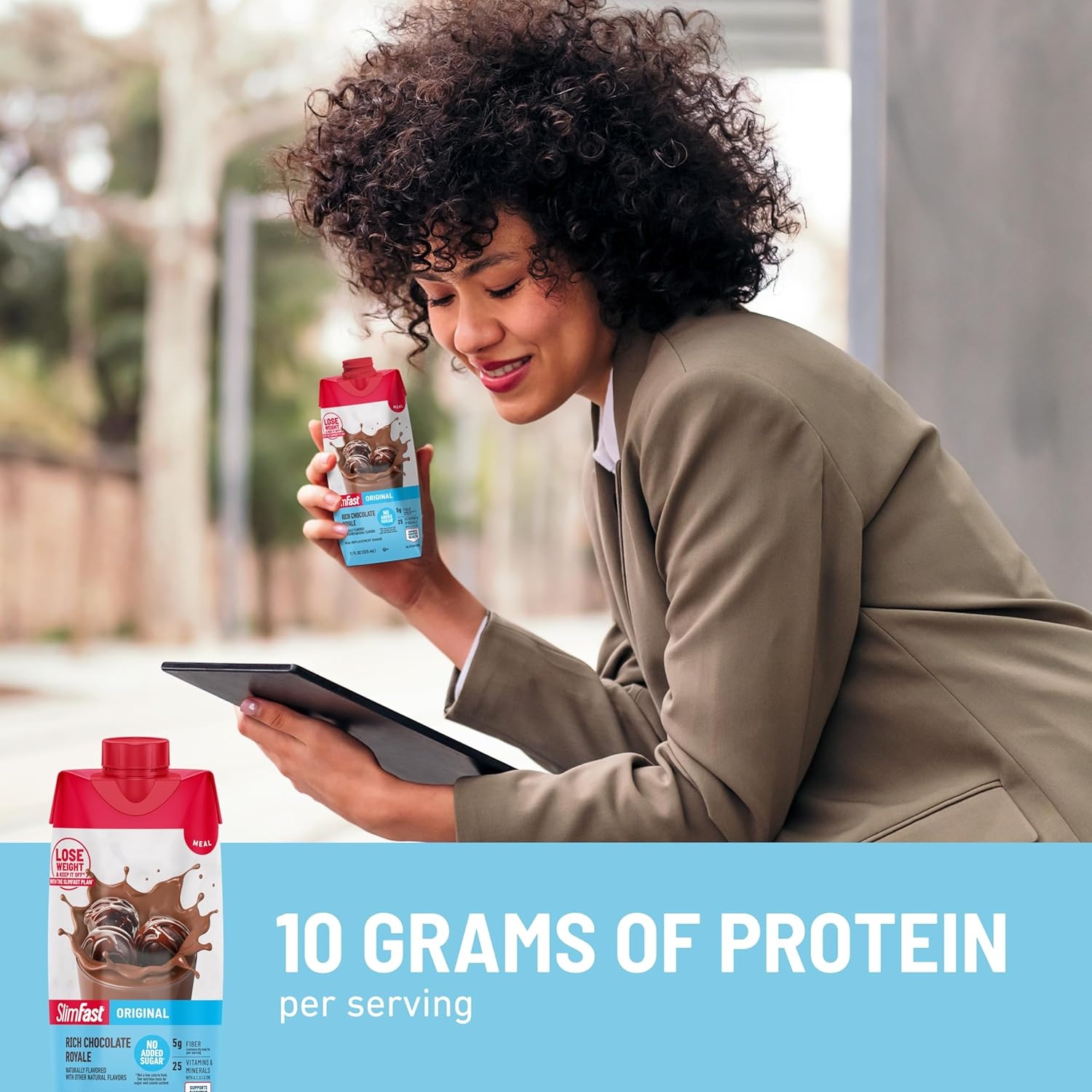 image:imageSlimFast Meal Replacement Shake Original Creamy Milk Chocolate No Added Sugar Meal Replacement Shakes 10g Ready to Drink Protein 5g Fiber 25 Vitamins and Minerals 11 Fl Oz 12 CountRich Chocolate Royale