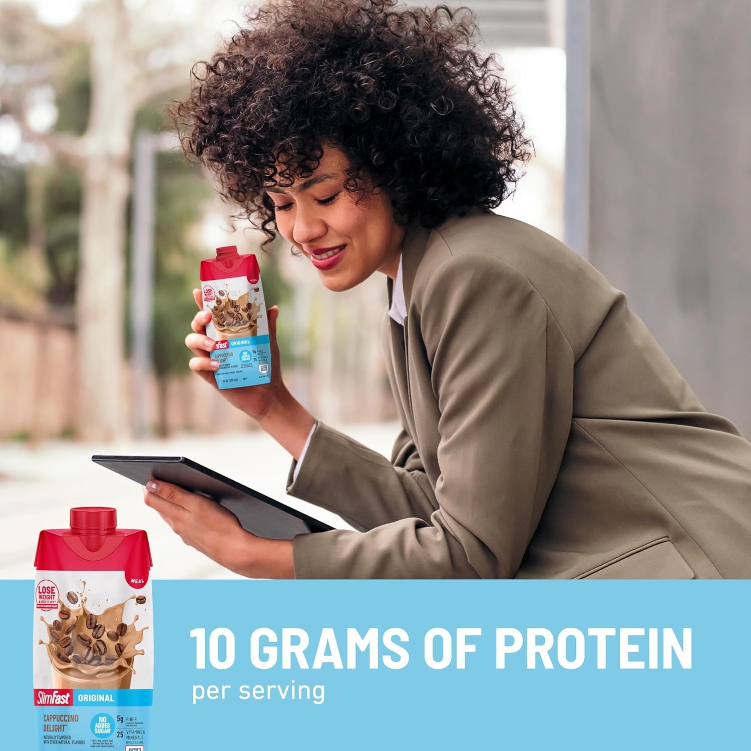 image:imageSlimFast Meal Replacement Shake Original Creamy Milk Chocolate No Added Sugar Meal Replacement Shakes 10g Ready to Drink Protein 5g Fiber 25 Vitamins and Minerals 11 Fl Oz 12 CountCappuccino Delight