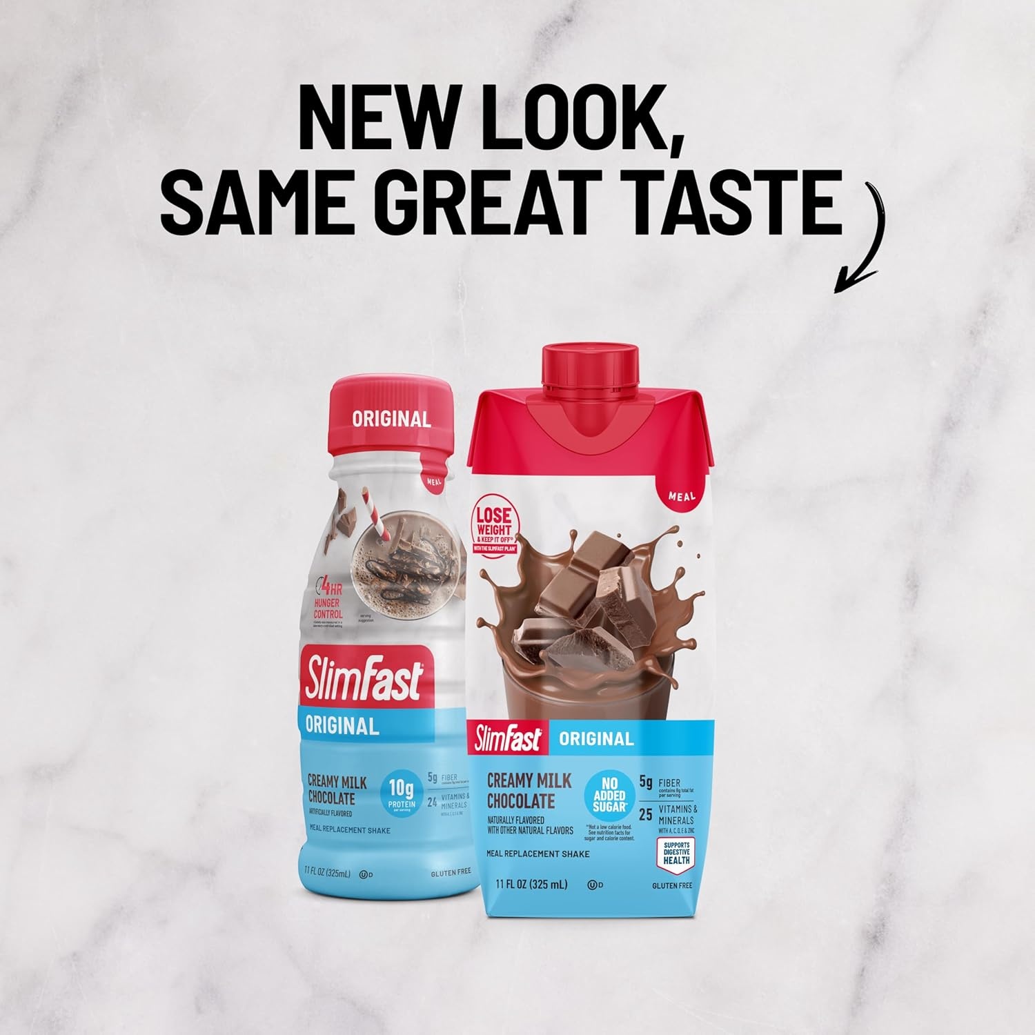 image:imageSlimFast Meal Replacement Shake Original Creamy Milk Chocolate No Added Sugar Meal Replacement Shakes 10g Ready to Drink Protein 5g Fiber 25 Vitamins and Minerals 11 Fl Oz 12 CountCreamy Milk Chocolate