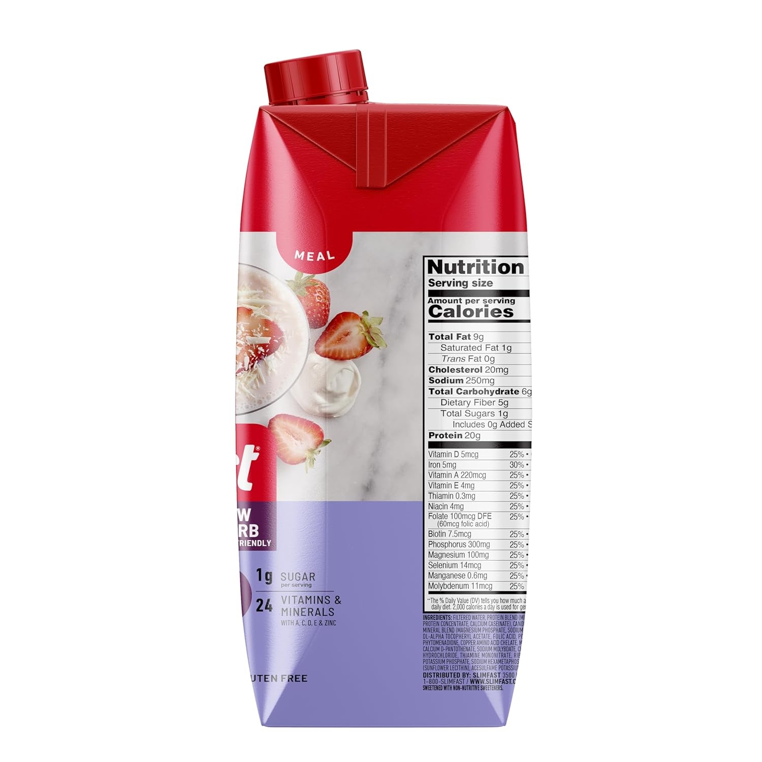 image:imageSlimFast Protein Shake Strawberry 20g Protein Meal Replacement Shake Ready to Drink High Protein with Low Carb and Low Sugar 24 Vitamins and Minerals 12 Count Pack of 1 Packaging May Vary11 Fl Oz Pack of 24