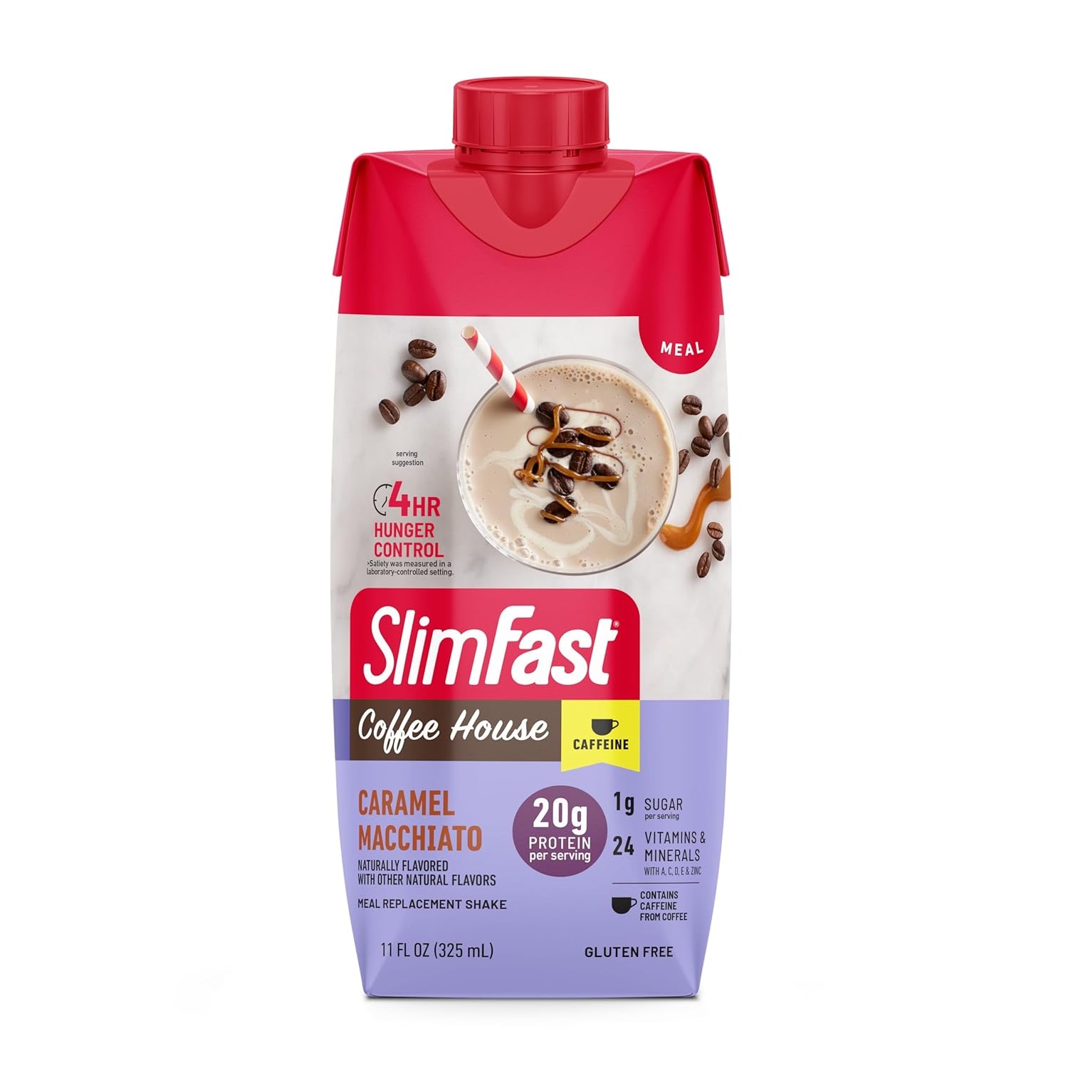 image:imageSlimFast Protein Shake with Caffeine Caramel Macchiato 20g Protein Meal Replacement Shakes High Protein with Low Carb and Low Sugar 24 Vitamins and Minerals 12 Count Pack of 111 Fl Oz Pack of 12