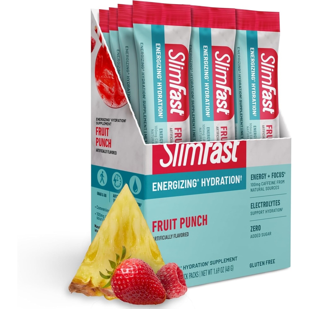 image:imageSlimFast Hydration Packets Intermittent Fasting Electrolytes Intermittent Fasting Powder Energy Powder Drink Mix Caffeine Electrolytes for Hydration Berry Lemonade 12 Count Pack of 2Fruit Punch