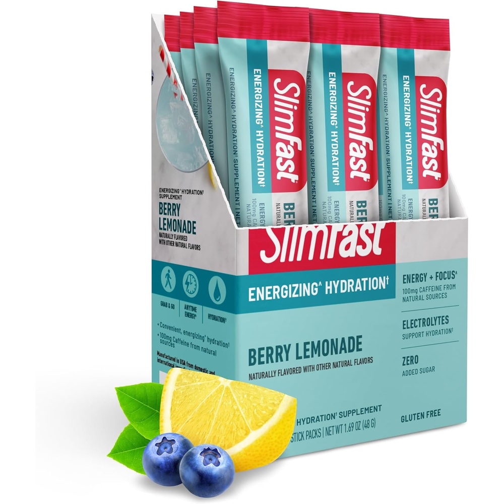image:imageSlimFast Hydration Packets Intermittent Fasting Electrolytes Intermittent Fasting Powder Energy Powder Drink Mix Caffeine Electrolytes for Hydration Berry Lemonade 12 Count Pack of 2Berry Lemonade