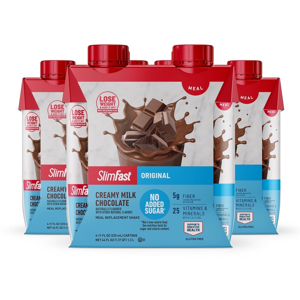 image:imageSlimFast Meal Replacement Shake Original Creamy Milk Chocolate No Added Sugar Meal Replacement Shakes 10g Ready to Drink Protein 5g Fiber 25 Vitamins and Minerals 11 Fl Oz 12 CountCreamy Milk Chocolate
