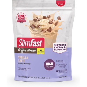 SlimFast High Protein Smoothie Mix Plus Fruit Powder, High Protein Meal Replacement Powder, Fiber, Vitamin C, 21 Servings, 1.29 Pounds, Triple Berry Vanilla (Packaging May Vary)(Vanilla Latte)