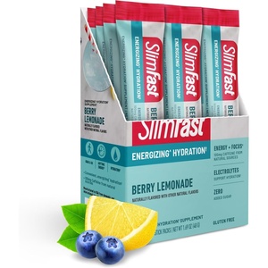 SlimFast Hydration Packets, Intermittent Fasting Electrolytes, Intermittent Fasting Powder, Energy Powder Drink Mix, Caffeine, Electrolytes for Hydration, Berry Lemonade, 12 Count (Pack of 2)(Berry Lemonade)
