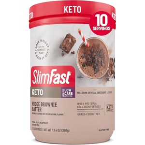 SlimFast Keto Meal Replacement Powder, Keto Meal Replacement Shake, Low Carb, Whey Protein, Collagen Protein, Grass Fed Butter, Weight Loss Shakes Powder, Gluten Free, Vanilla Cake Batter, 10 Servings(Fudge Brownie Batter)